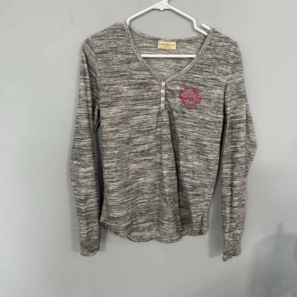 Bobbie Brooks Sleepwear LOVE Henley Top Women's Size XL Gray & Pink Pajama Top